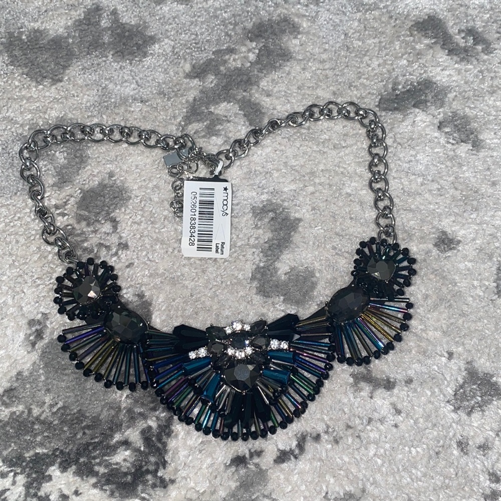 Macy’s INC International Concepts black and holographic statement necklace